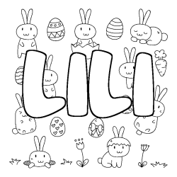 Coloring page first name LILI - Easter background