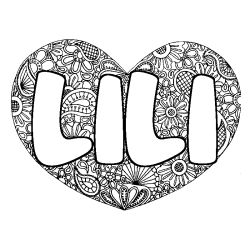 Coloring page first name LILI - Heart mandala background