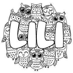 Coloring page first name LILI - Owls background