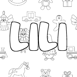 Coloring page first name LILI - Toys background