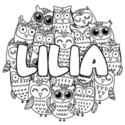Coloring page first name LILIA - Owls background