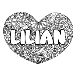 Coloring page first name LILIAN - Heart mandala background