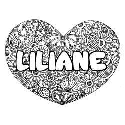 Coloring page first name LILIANE - Heart mandala background