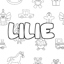 Coloring page first name LILIE - Toys background