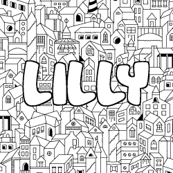 Coloring page first name LILLY - City background
