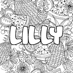 Coloring page first name LILLY - Fruits mandala background
