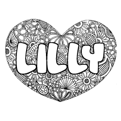 Coloring page first name LILLY - Heart mandala background