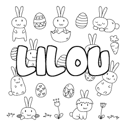 Coloring page first name LILOU - Easter background