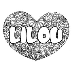 Coloring page first name LILOU - Heart mandala background