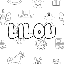 Coloring page first name LILOU - Toys background