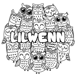 Coloring page first name LILWENN - Owls background