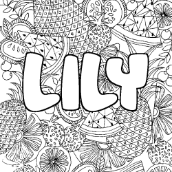 Coloring page first name LILY - Fruits mandala background