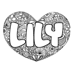 Coloring page first name LILY - Heart mandala background