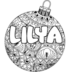 Coloring page first name LILYA - Christmas tree bulb background