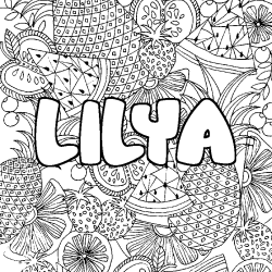 Coloring page first name LILYA - Fruits mandala background