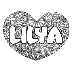 Coloring page first name LILYA - Heart mandala background