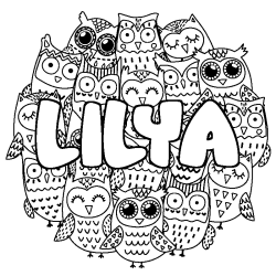 Coloring page first name LILYA - Owls background