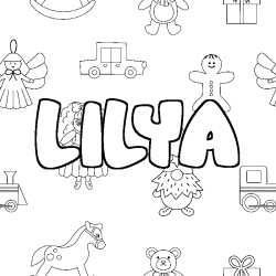 Coloring page first name LILYA - Toys background