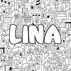 Coloring page first name LINA - City background