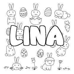 Coloring page first name LINA - Easter background