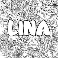 Coloring page first name LINA - Fruits mandala background