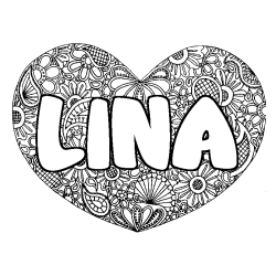 Coloring page first name LINA - Heart mandala background