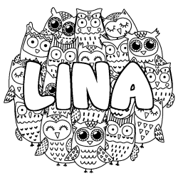 Coloring page first name LINA - Owls background