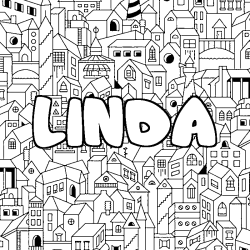 Coloring page first name LINDA - City background