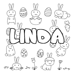Coloring page first name LINDA - Easter background