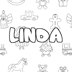 Coloring page first name LINDA - Toys background