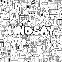 Coloring page first name LINDSAY - City background