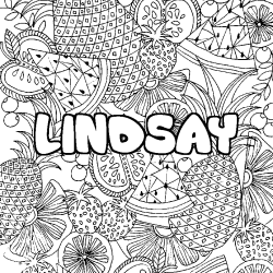 Coloring page first name LINDSAY - Fruits mandala background