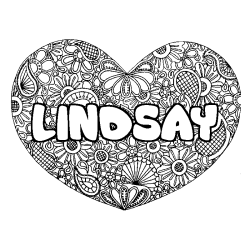Coloring page first name LINDSAY - Heart mandala background