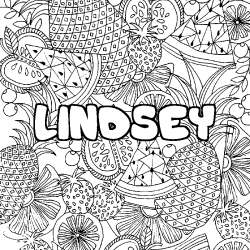 Coloring page first name LINDSEY - Fruits mandala background