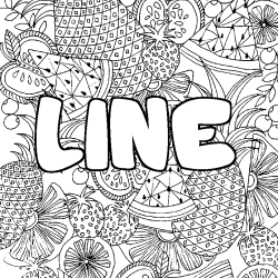 Coloring page first name LINE - Fruits mandala background