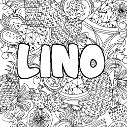 Coloring page first name LINO - Fruits mandala background