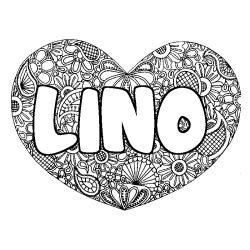 Coloring page first name LINO - Heart mandala background