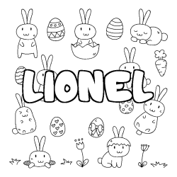 Coloring page first name LIONEL - Easter background