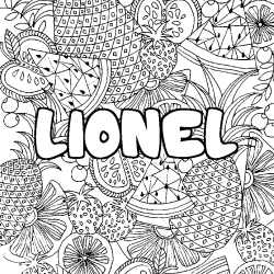 Coloring page first name LIONEL - Fruits mandala background