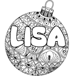 Coloring page first name LISA - Christmas tree bulb background