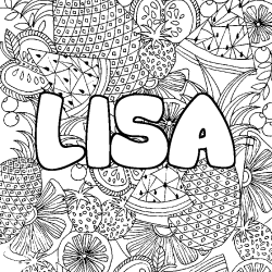 Coloring page first name LISA - Fruits mandala background