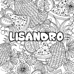 Coloring page first name LISANDRO - Fruits mandala background