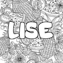 Coloring page first name LISE - Fruits mandala background