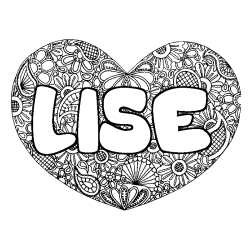 Coloring page first name LISE - Heart mandala background