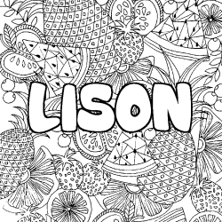Coloring page first name LISON - Fruits mandala background