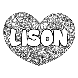 Coloring page first name LISON - Heart mandala background