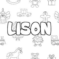 Coloring page first name LISON - Toys background