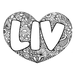 Coloring page first name LIV - Heart mandala background