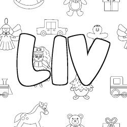 Coloring page first name LIV - Toys background
