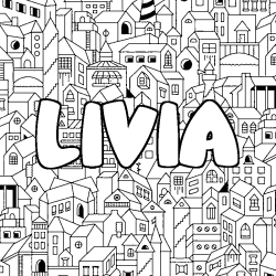 Coloring page first name LIVIA - City background